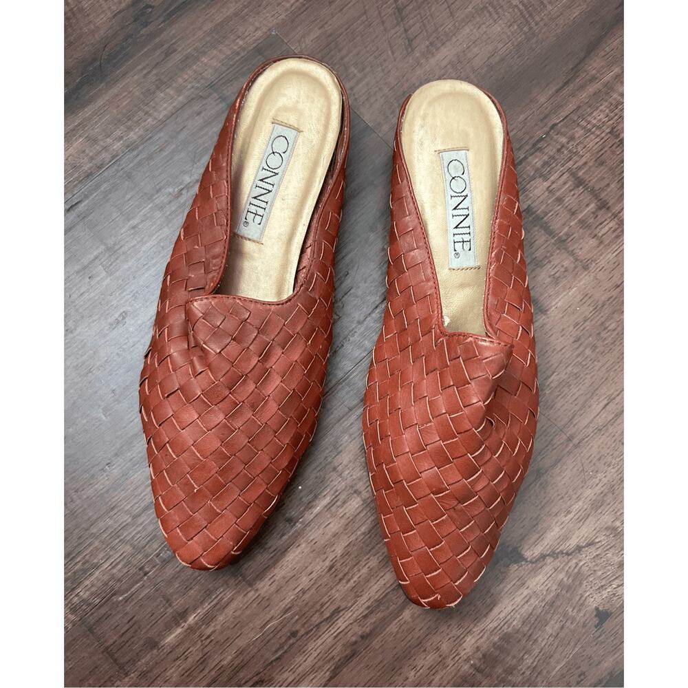 Connie Woven Leather Flats in Rust Brown